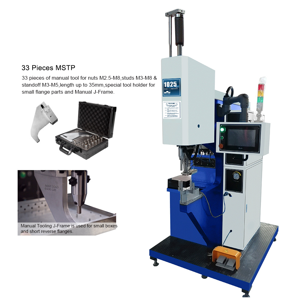 Pantalla táctil CNC 1025MSPe Instale rápidamente 4 sujetadores diferentes en una máquina de inserción de hardware de panel